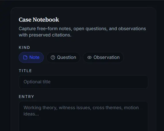 Case Notebook interface preview